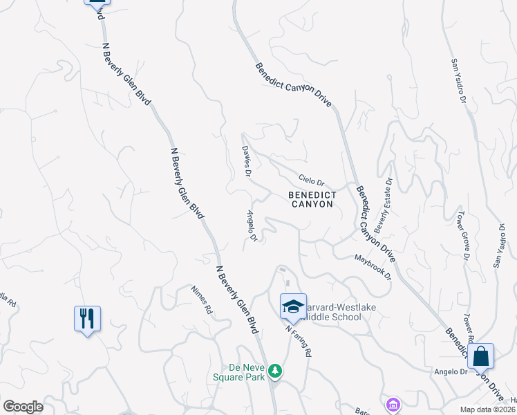 map of restaurants, bars, coffee shops, grocery stores, and more near 1290 Angelo Drive in Beverly Hills
