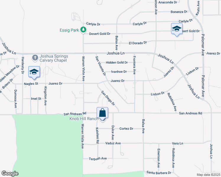 map of restaurants, bars, coffee shops, grocery stores, and more near 8730 San Vicente Drive in Yucca Valley