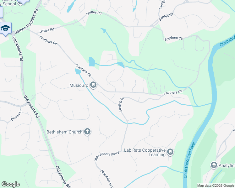 map of restaurants, bars, coffee shops, grocery stores, and more near 6640 Chambrel Way in Suwanee