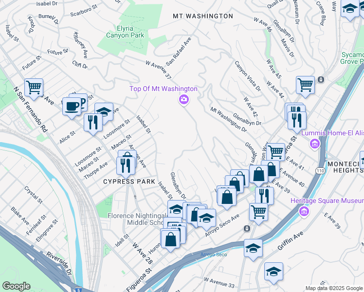 map of restaurants, bars, coffee shops, grocery stores, and more near 616 Beech Street in Los Angeles