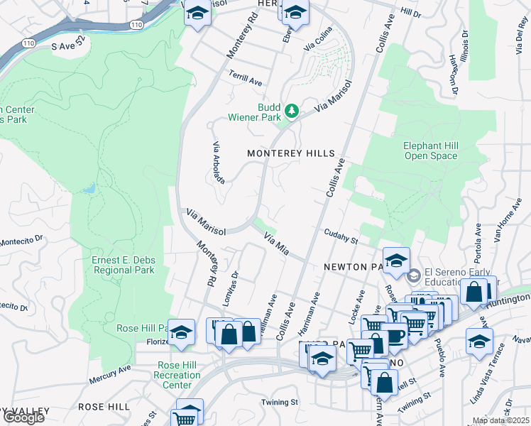 map of restaurants, bars, coffee shops, grocery stores, and more near 4000 Via Marisol in Los Angeles
