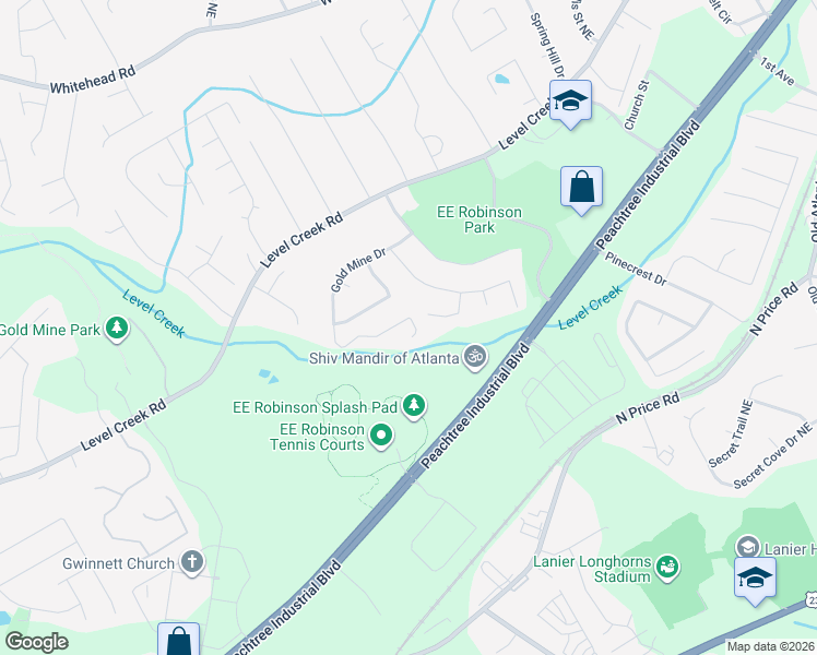 map of restaurants, bars, coffee shops, grocery stores, and more near 4690 Gold Mine Drive in Sugar Hill