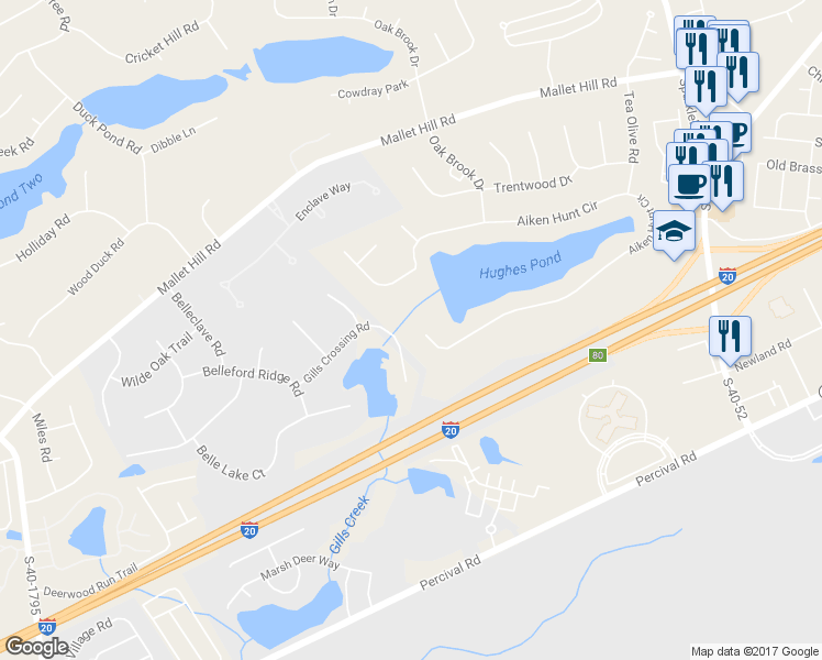 map of restaurants, bars, coffee shops, grocery stores, and more near 525 Aiken Hunt Circle in Columbia