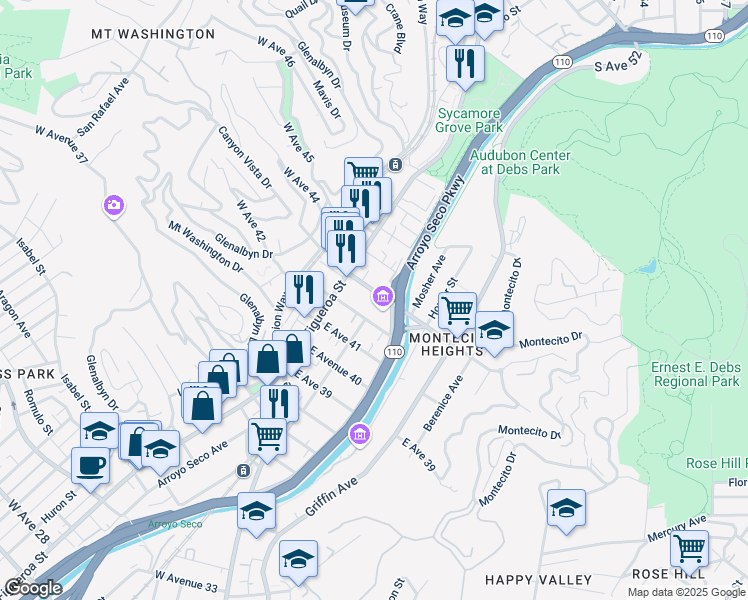 map of restaurants, bars, coffee shops, grocery stores, and more near 142 East Avenue 43 in Los Angeles