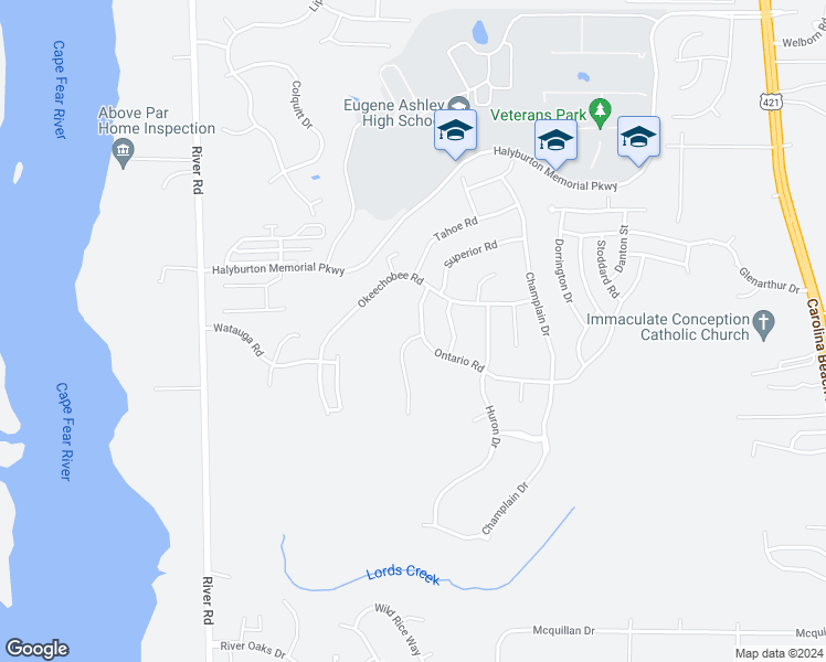 map of restaurants, bars, coffee shops, grocery stores, and more near 7131 Ontario Road in Wilmington