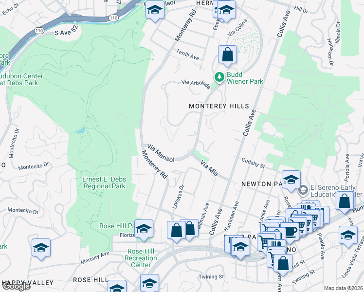 map of restaurants, bars, coffee shops, grocery stores, and more near 3961 Via Marisol in Los Angeles