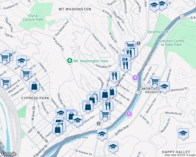 map of restaurants, bars, coffee shops, grocery stores, and more near 3926 West Point Drive in Los Angeles
