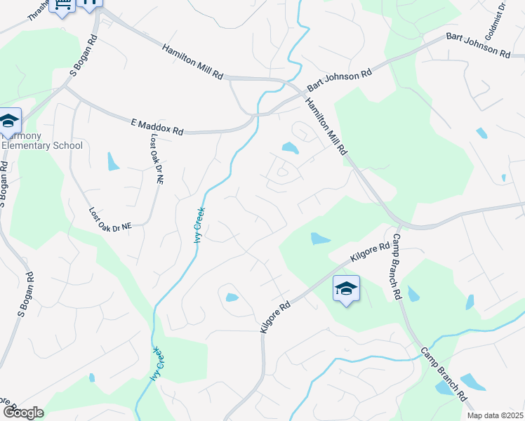 map of restaurants, bars, coffee shops, grocery stores, and more near 3643 Southland Drive Northeast in Buford