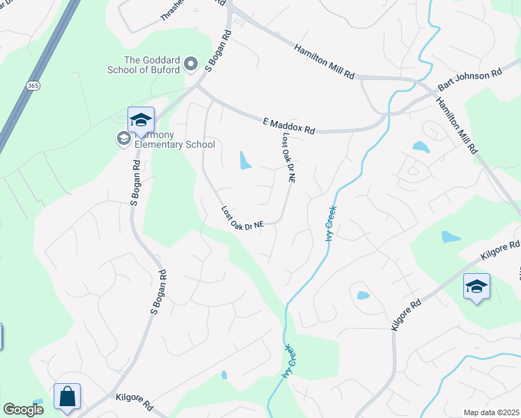 map of restaurants, bars, coffee shops, grocery stores, and more near 2727 Lost Mill Trace in Buford