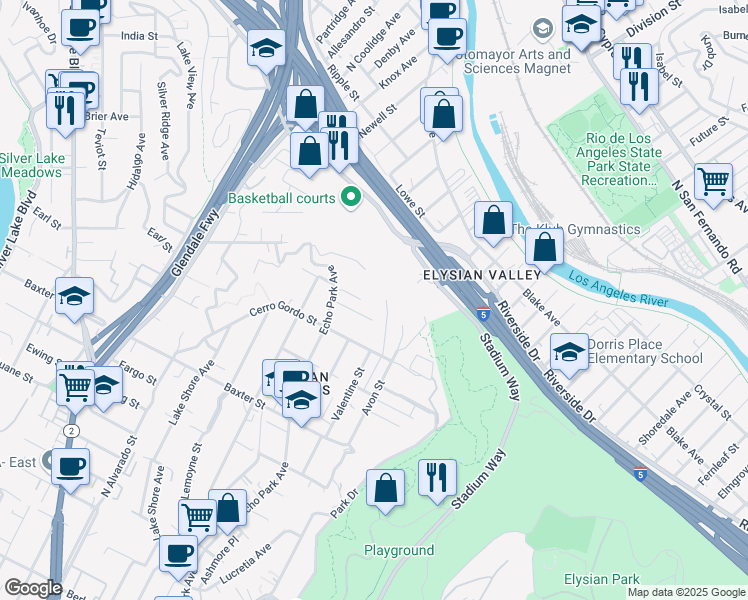 map of restaurants, bars, coffee shops, grocery stores, and more near 1555 Altivo Way in Los Angeles