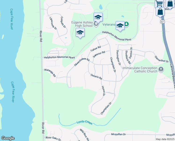 map of restaurants, bars, coffee shops, grocery stores, and more near 7131 Ontario Road in Wilmington