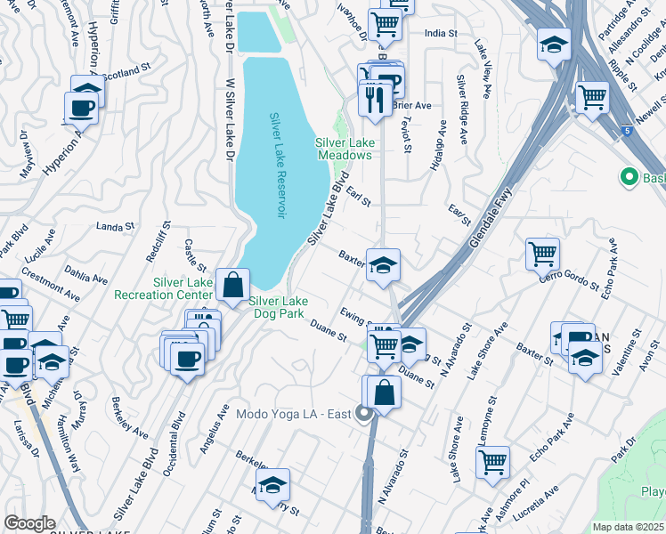 map of restaurants, bars, coffee shops, grocery stores, and more near 2333 Fargo Street in Los Angeles