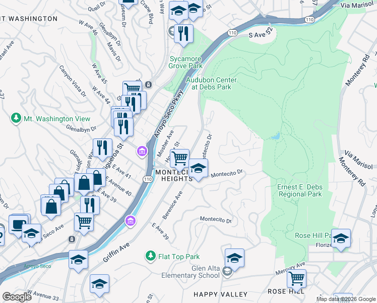 map of restaurants, bars, coffee shops, grocery stores, and more near 4451 Griffin Avenue in Los Angeles