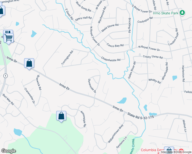 map of restaurants, bars, coffee shops, grocery stores, and more near 178 Doverside Drive in Columbia