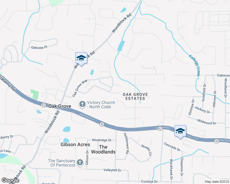 map of restaurants, bars, coffee shops, grocery stores, and more near 165 Oak Grove Place in Acworth