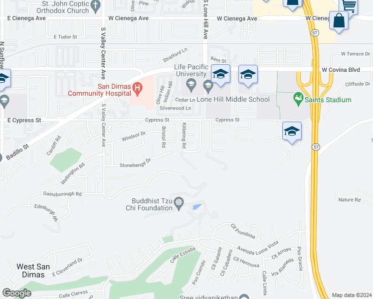 map of restaurants, bars, coffee shops, grocery stores, and more near 1161 Oakengate Drive in San Dimas