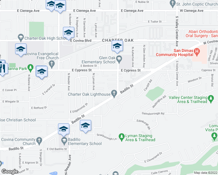 map of restaurants, bars, coffee shops, grocery stores, and more near 4421 North Sunflower Avenue in Covina