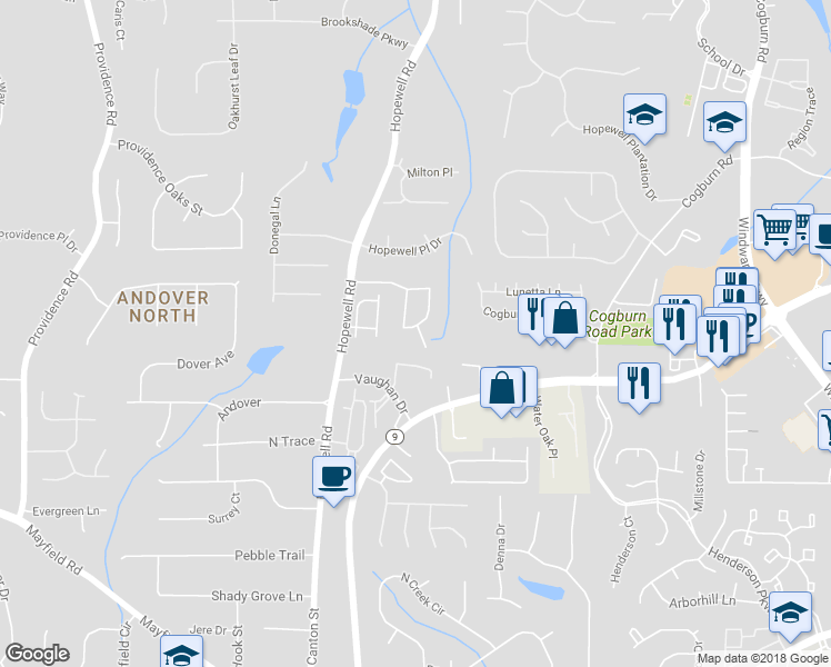 map of restaurants, bars, coffee shops, grocery stores, and more near 605 Southfield PI in Alpharetta