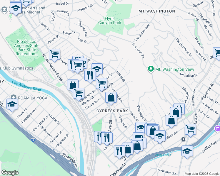 map of restaurants, bars, coffee shops, grocery stores, and more near 3330 Maceo Street in Los Angeles