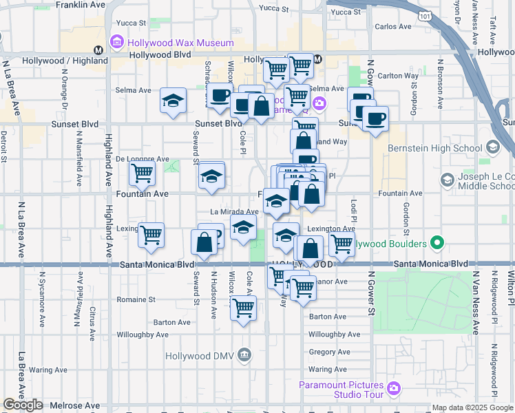 map of restaurants, bars, coffee shops, grocery stores, and more near in Los Angeles