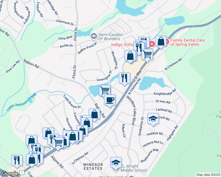 map of restaurants, bars, coffee shops, grocery stores, and more near 40 Royalgate Drive in Columbia