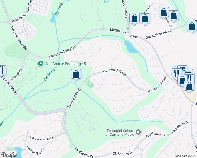 map of restaurants, bars, coffee shops, grocery stores, and more near 120 Graystone Terrace in Alpharetta