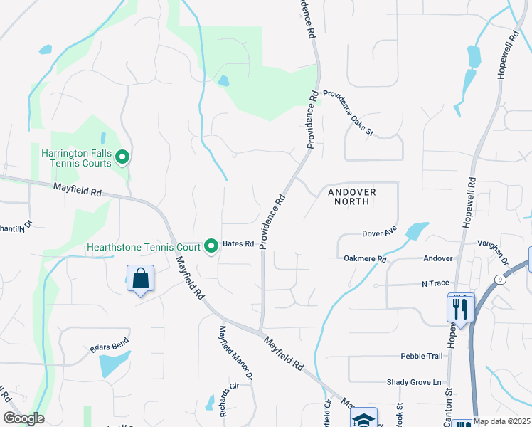 map of restaurants, bars, coffee shops, grocery stores, and more near 1865 Henley Way in Alpharetta