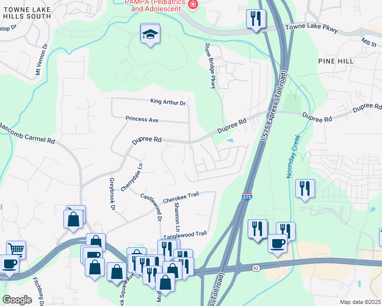 map of restaurants, bars, coffee shops, grocery stores, and more near 114 Village Green Avenue in Woodstock