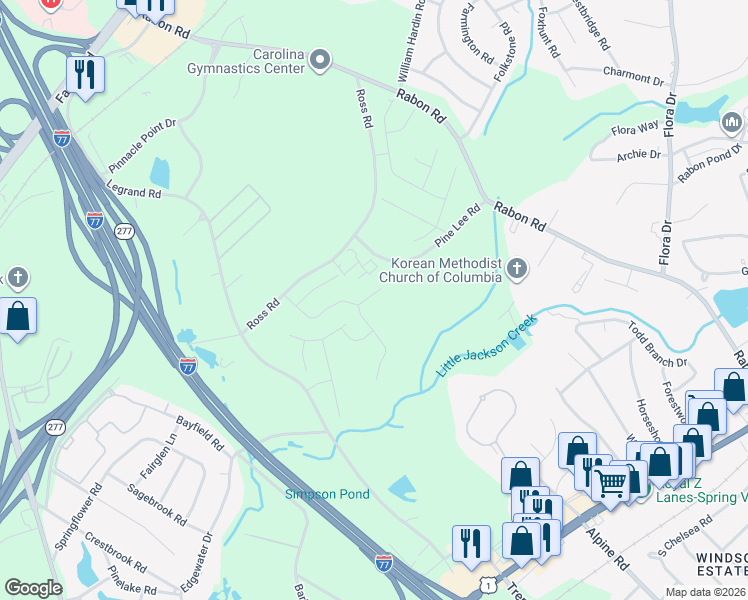 map of restaurants, bars, coffee shops, grocery stores, and more near 704 Ross Road in Columbia