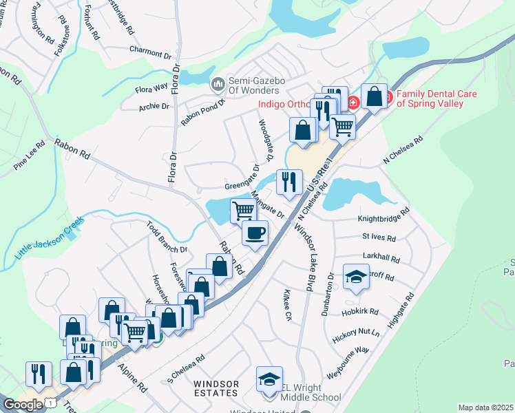 map of restaurants, bars, coffee shops, grocery stores, and more near 40 Royalgate Drive in Columbia