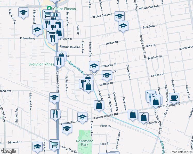 map of restaurants, bars, coffee shops, grocery stores, and more near 9224 Pentland Street in Temple City