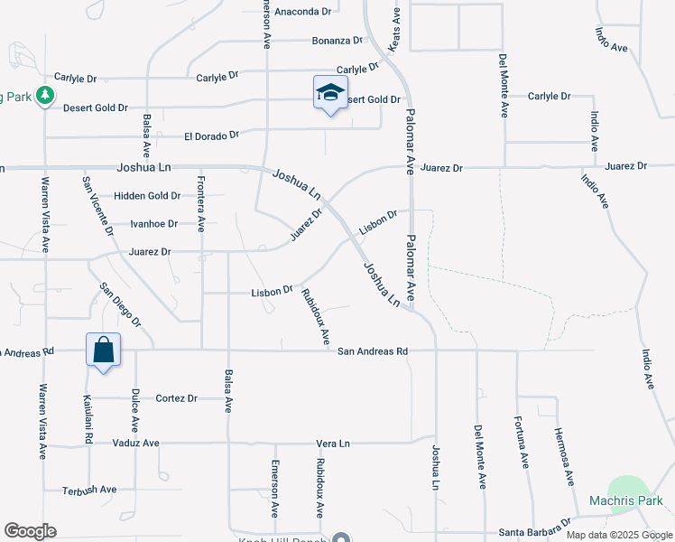 map of restaurants, bars, coffee shops, grocery stores, and more near 58323 Lisbon Drive in Yucca Valley
