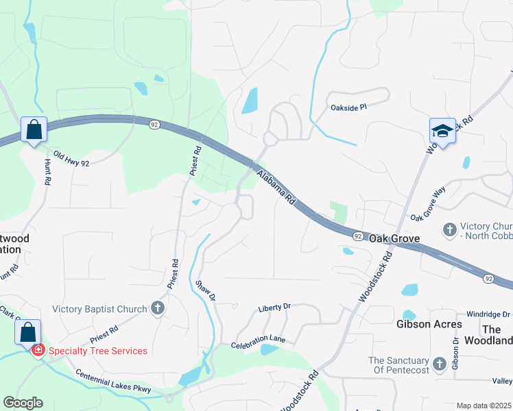 map of restaurants, bars, coffee shops, grocery stores, and more near 924 Silver Lake Drive in Acworth