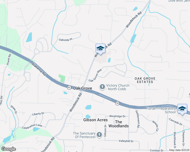 map of restaurants, bars, coffee shops, grocery stores, and more near 201 Oak Grove Way in Acworth