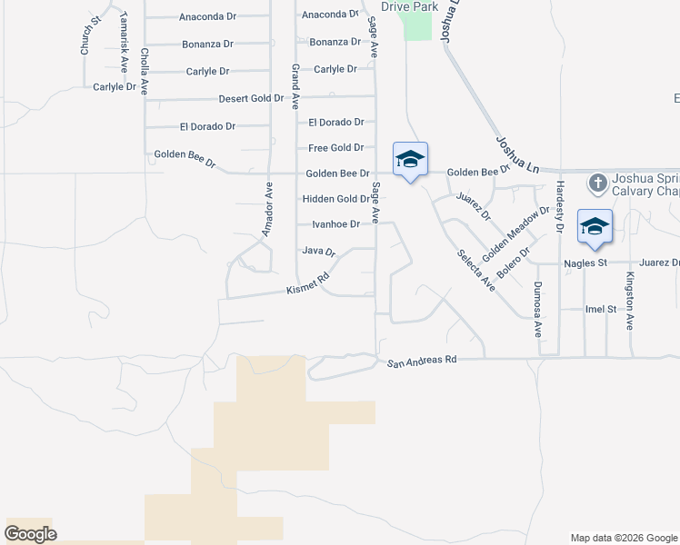 map of restaurants, bars, coffee shops, grocery stores, and more near 56809 Kismet Road in Yucca Valley