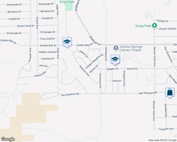 map of restaurants, bars, coffee shops, grocery stores, and more near 8610 Bolero Drive in Yucca Valley
