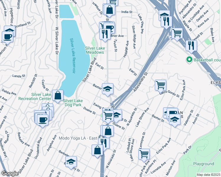 map of restaurants, bars, coffee shops, grocery stores, and more near 2110 Glendale Boulevard in Los Angeles