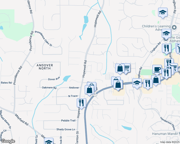 map of restaurants, bars, coffee shops, grocery stores, and more near 3000 Haven Mill Lane in Alpharetta