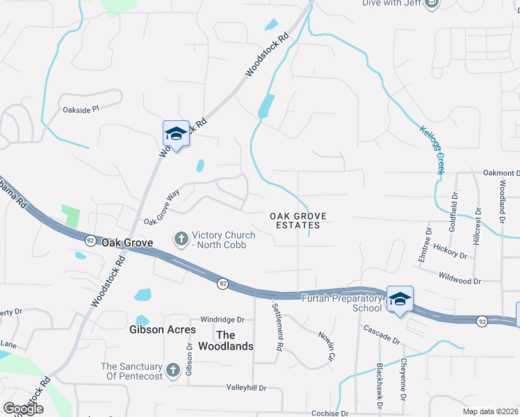 map of restaurants, bars, coffee shops, grocery stores, and more near 165 Oak Grove Place in Acworth