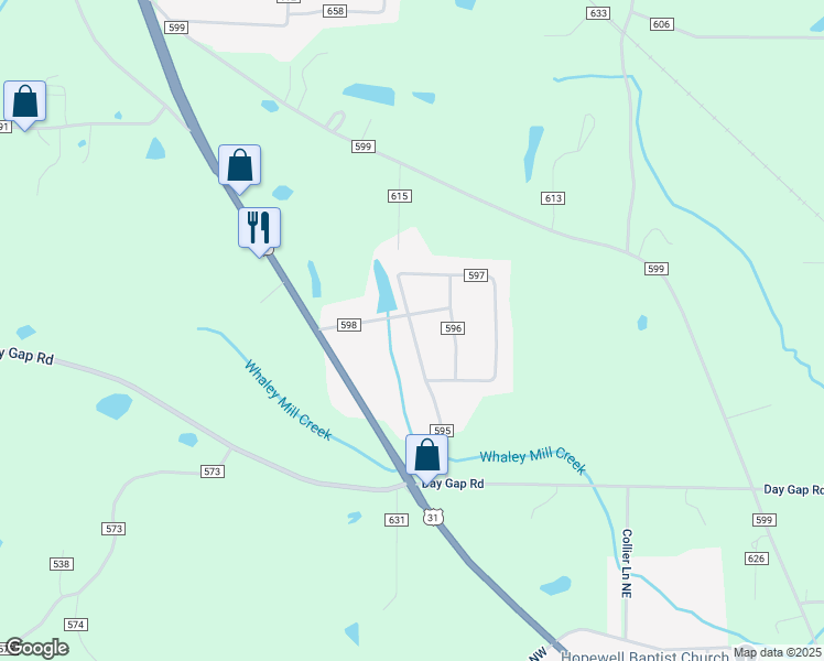 map of restaurants, bars, coffee shops, grocery stores, and more near 73 County Road 597 in Hanceville