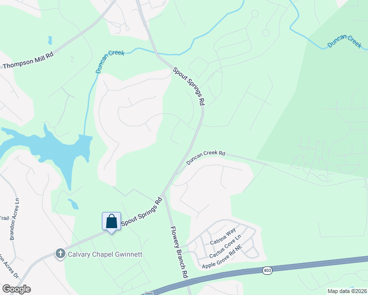 map of restaurants, bars, coffee shops, grocery stores, and more near 4516 Duane Drive in Buford