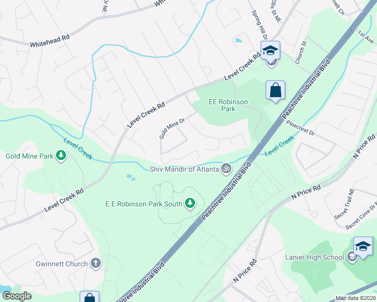 map of restaurants, bars, coffee shops, grocery stores, and more near 4701 Gold Mine Drive in Sugar Hill