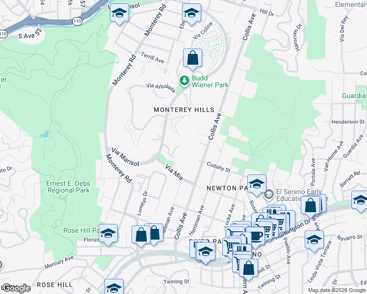 map of restaurants, bars, coffee shops, grocery stores, and more near 4080 Via Marisol in Los Angeles