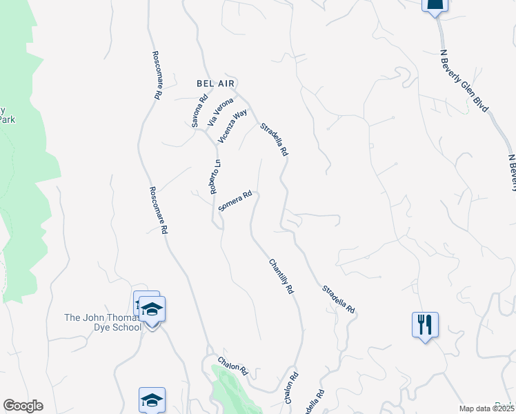 map of restaurants, bars, coffee shops, grocery stores, and more near 1150 Chantilly Road in Los Angeles