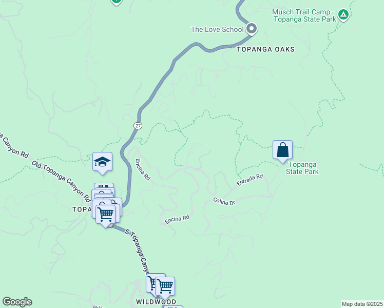 map of restaurants, bars, coffee shops, grocery stores, and more near 21263 Entrada Road in Topanga