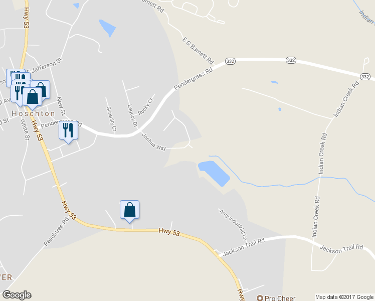 map of restaurants, bars, coffee shops, grocery stores, and more near 14 Otter Lane in Hoschton