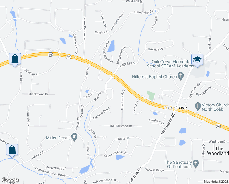 map of restaurants, bars, coffee shops, grocery stores, and more near 926 Silver Lake Drive in Acworth