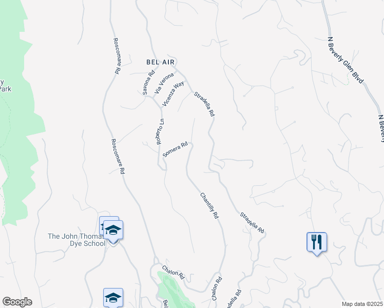 map of restaurants, bars, coffee shops, grocery stores, and more near 1150 Chantilly Road in Los Angeles