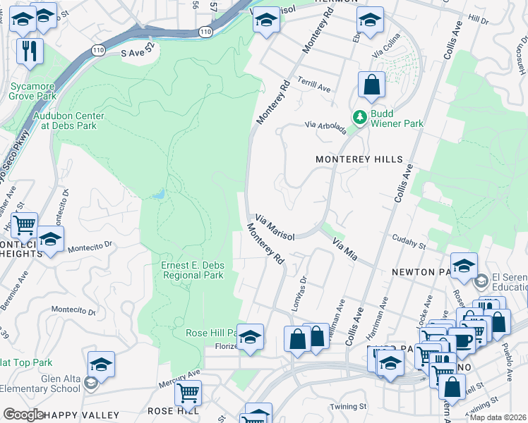 map of restaurants, bars, coffee shops, grocery stores, and more near 3691 Via Marisol in Los Angeles