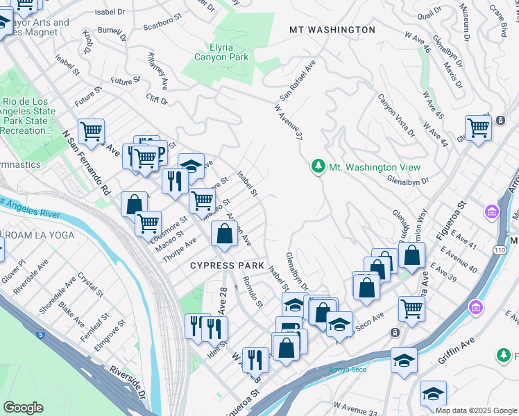 map of restaurants, bars, coffee shops, grocery stores, and more near 816 Isabel Street in Los Angeles